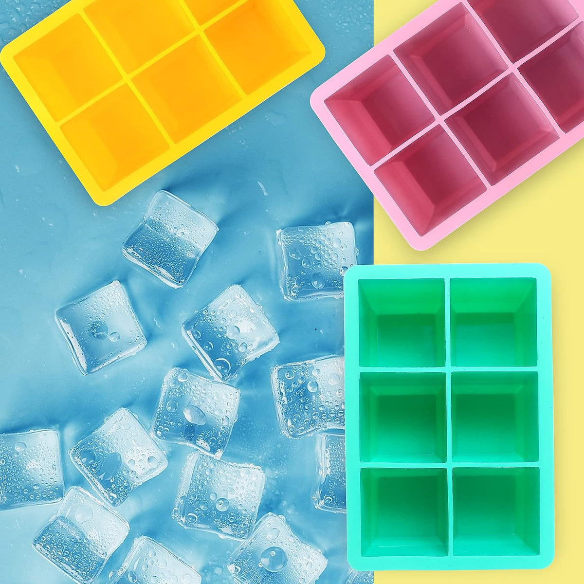 Silicone Ice Cube Trays, 3‑Pack Large Square Molds with Lid
