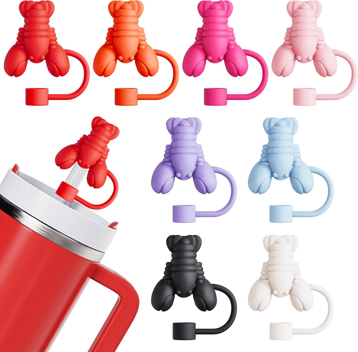 8 Pcs Straw Toppers Compatible with Stanley Straw Cover, 9-10 mm Silicone Reusable Silicone Cover Cap Tips Lids Compatible with Stanley Cup Accessories