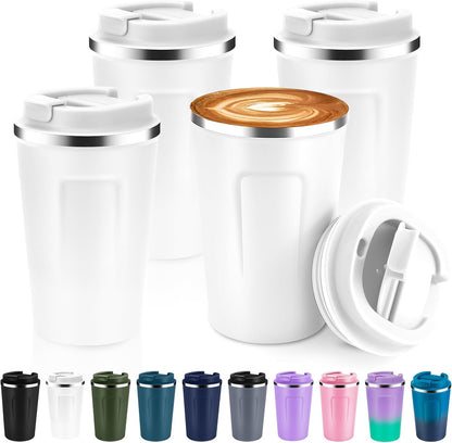 Volhoply 12 oz Double Wall Insulated Vacuum Travel Coffee Mug with Flip Lid,Reusable Stainless Steel Leak Proof Coffee Cup,Portable Cafe Thermal Tumbler Suitable for Hot&Cold Drinks(Dark Night,1 Set)