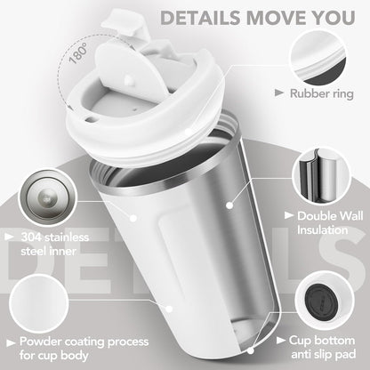 Volhoply 12 oz Double Wall Insulated Vacuum Travel Coffee Mug with Flip Lid,Reusable Stainless Steel Leak Proof Coffee Cup,Portable Cafe Thermal Tumbler Suitable for Hot&Cold Drinks(Dark Night,1 Set)