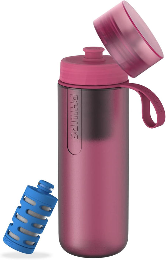 Water GoZero Active BPA-Free Water Bottle with Fitness Tap Water Filter, Sport Squeeze Water Bottle, Lightweight, 24 oz with Fitness Filter, Plum