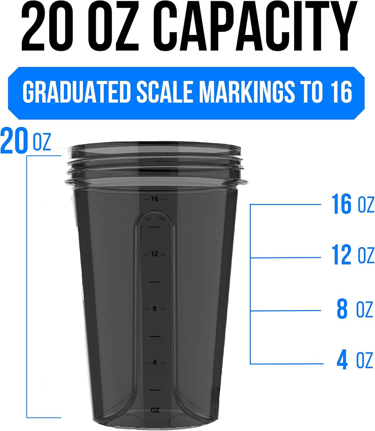 6 Pack 20oz Protein Shaker Bottle for Protein Mixes, All in Black