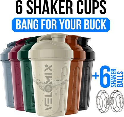 6 Pack 20oz Protein Shaker Bottle for Protein Mixes, All in Black