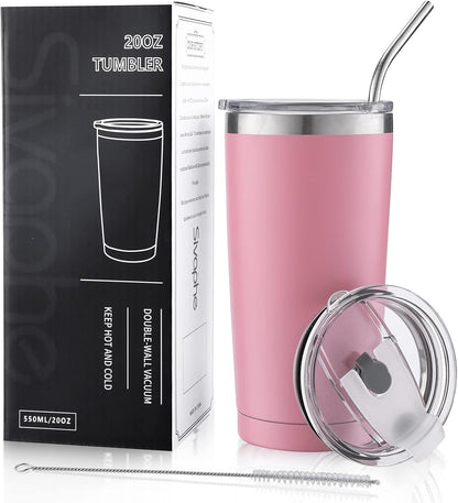 20oz Tumbler Stainless Steel with Lid Insulated Double Wall Coffee Travel Mug Durable Power Coated Thermal Cup Dishwasher Safty Sliver