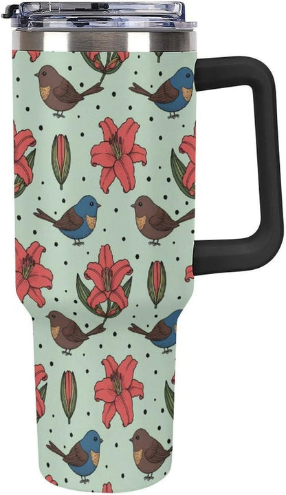Leakproof Tumbler Vacuum Sealed Car Holder Friendly For Travel Teal And Peach Tropical Palm Leaf Pattern Water Tumbler white-style-23 - Colors C