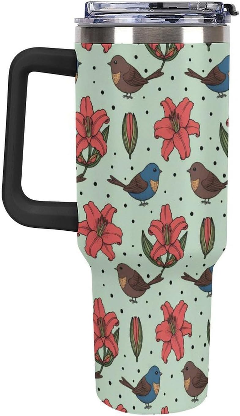 Leakproof Tumbler Vacuum Sealed Car Holder Friendly For Travel Teal And Peach Tropical Palm Leaf Pattern Water Tumbler white-style-23 - Colors C