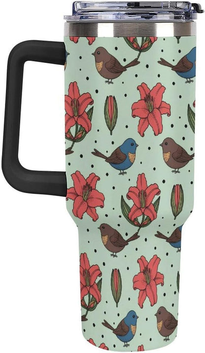 Leakproof Tumbler Vacuum Sealed Car Holder Friendly For Travel Teal And Peach Tropical Palm Leaf Pattern Water Tumbler white-style-23 - Colors C
