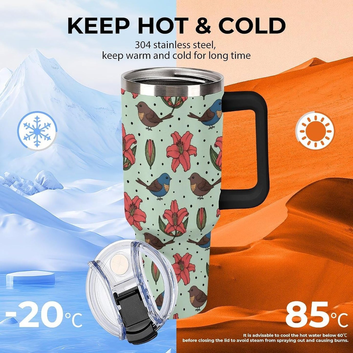 Leakproof Tumbler Vacuum Sealed Car Holder Friendly For Travel Teal And Peach Tropical Palm Leaf Pattern Water Tumbler white-style-23 - Colors C