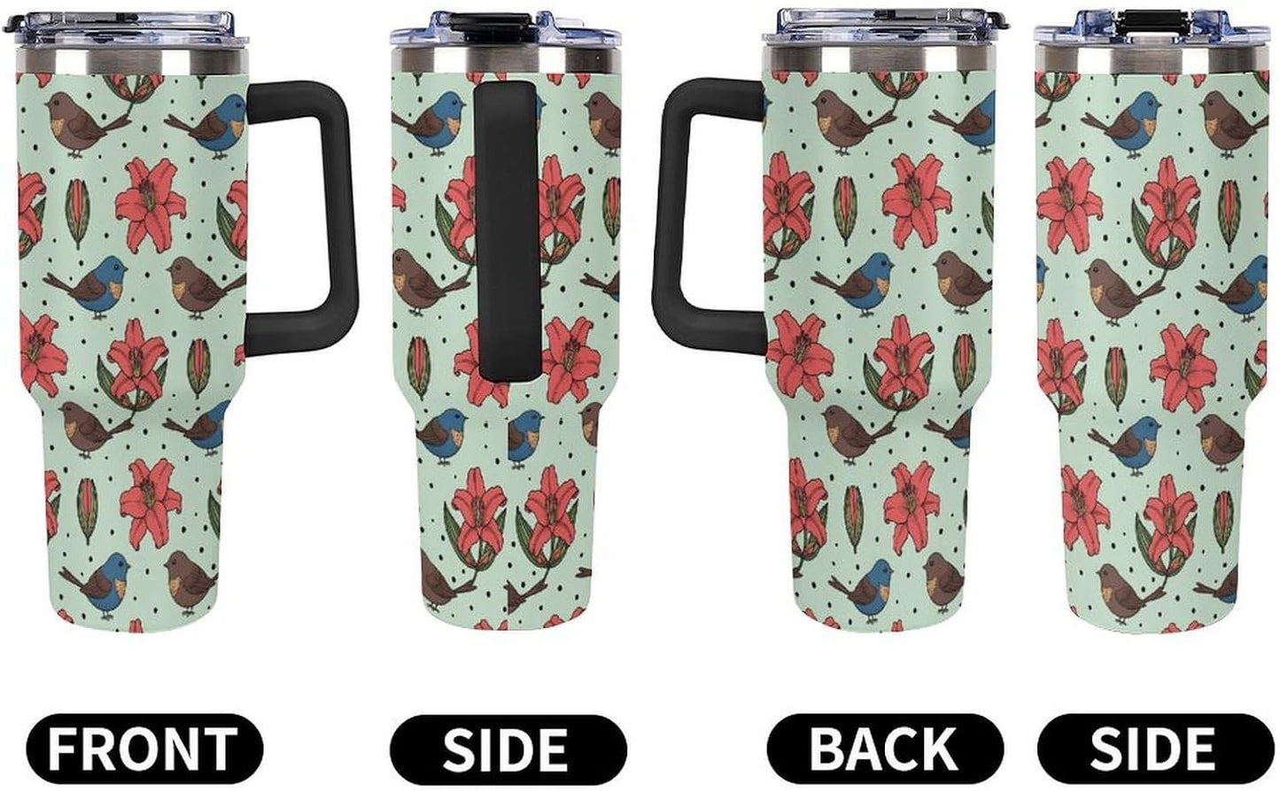 Leakproof Tumbler Vacuum Sealed Car Holder Friendly For Travel Teal And Peach Tropical Palm Leaf Pattern Water Tumbler white-style-23 - Colors C
