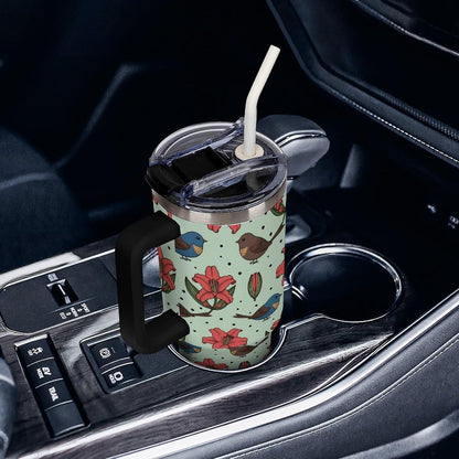 Leakproof Tumbler Vacuum Sealed Car Holder Friendly For Travel Teal And Peach Tropical Palm Leaf Pattern Water Tumbler white-style-23 - Colors C