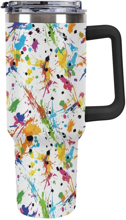 Leakproof Tumbler Vacuum Sealed Car Holder Friendly For Travel Teal And Peach Tropical Palm Leaf Pattern Water Tumbler white-style-23 - Colors C