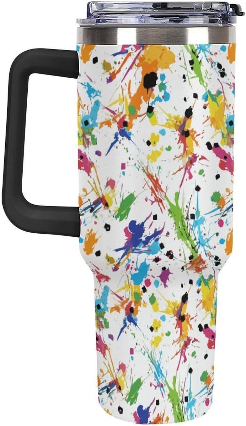 Leakproof Tumbler Vacuum Sealed Car Holder Friendly For Travel Teal And Peach Tropical Palm Leaf Pattern Water Tumbler white-style-23 - Colors C