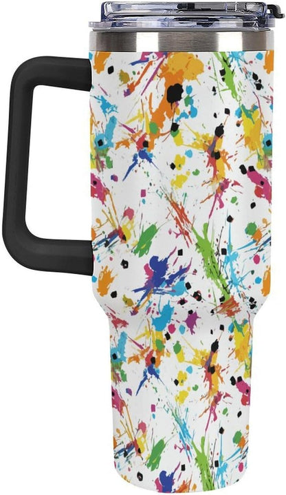 Leakproof Tumbler Vacuum Sealed Car Holder Friendly For Travel Teal And Peach Tropical Palm Leaf Pattern Water Tumbler white-style-23 - Colors C