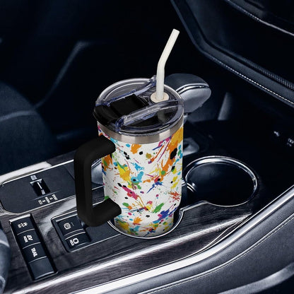 Leakproof Tumbler Vacuum Sealed Car Holder Friendly For Travel Teal And Peach Tropical Palm Leaf Pattern Water Tumbler white-style-23 - Colors C