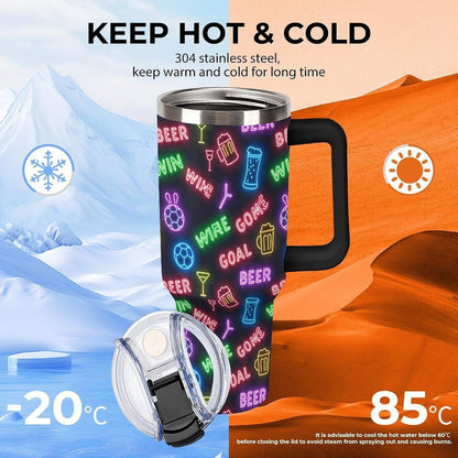 Leakproof Tumbler Vacuum Sealed Car Holder Friendly For Travel Teal And Peach Tropical Palm Leaf Pattern Water Tumbler white-style-23 - Colors C