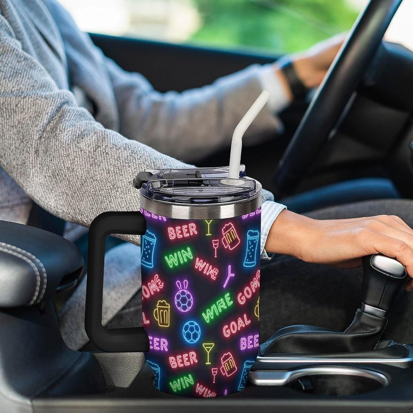 Leakproof Tumbler Vacuum Sealed Car Holder Friendly For Travel Teal And Peach Tropical Palm Leaf Pattern Water Tumbler white-style-23 - Colors C