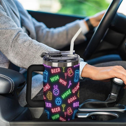 Leakproof Tumbler Vacuum Sealed Car Holder Friendly For Travel Teal And Peach Tropical Palm Leaf Pattern Water Tumbler white-style-23 - Colors C