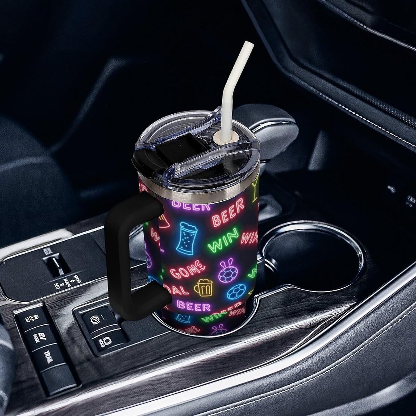 Leakproof Tumbler Vacuum Sealed Car Holder Friendly For Travel Teal And Peach Tropical Palm Leaf Pattern Water Tumbler white-style-23 - Colors C