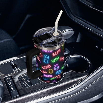 Leakproof Tumbler Vacuum Sealed Car Holder Friendly For Travel Teal And Peach Tropical Palm Leaf Pattern Water Tumbler white-style-23 - Colors C