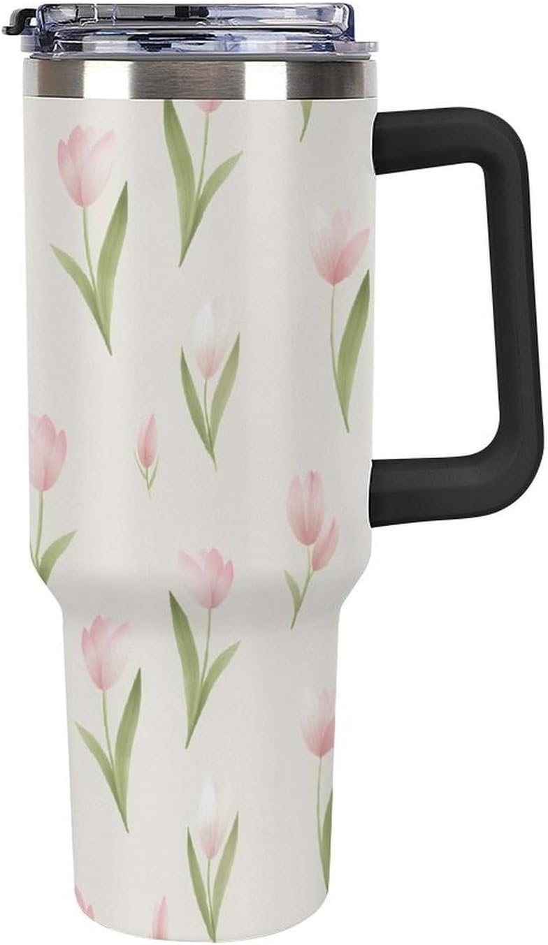 Leakproof Tumbler Vacuum Sealed Car Holder Friendly For Travel Teal And Peach Tropical Palm Leaf Pattern Water Tumbler white-style-23 - Colors C