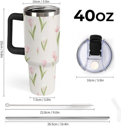 Leakproof Tumbler Vacuum Sealed Car Holder Friendly For Travel Teal And Peach Tropical Palm Leaf Pattern Water Tumbler white-style-23 - Colors C