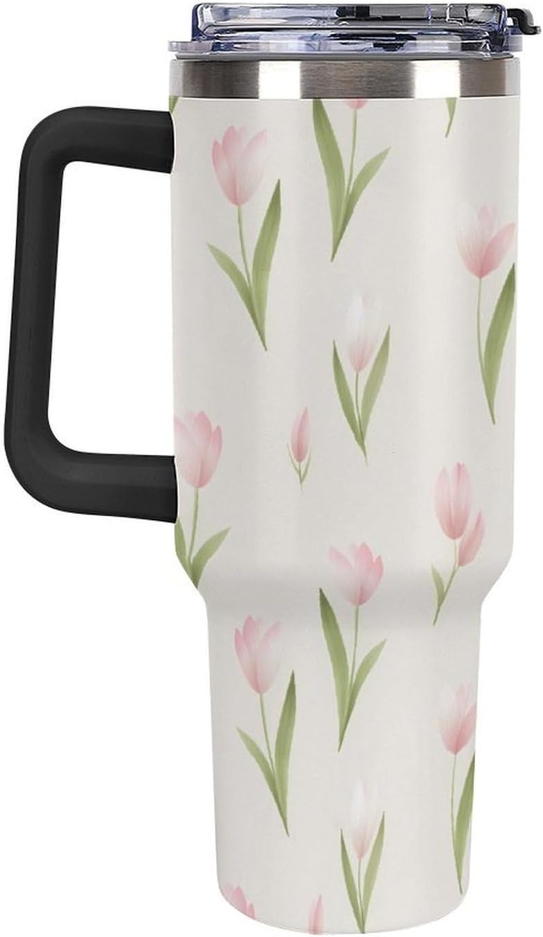 Leakproof Tumbler Vacuum Sealed Car Holder Friendly For Travel Teal And Peach Tropical Palm Leaf Pattern Water Tumbler white-style-23 - Colors C
