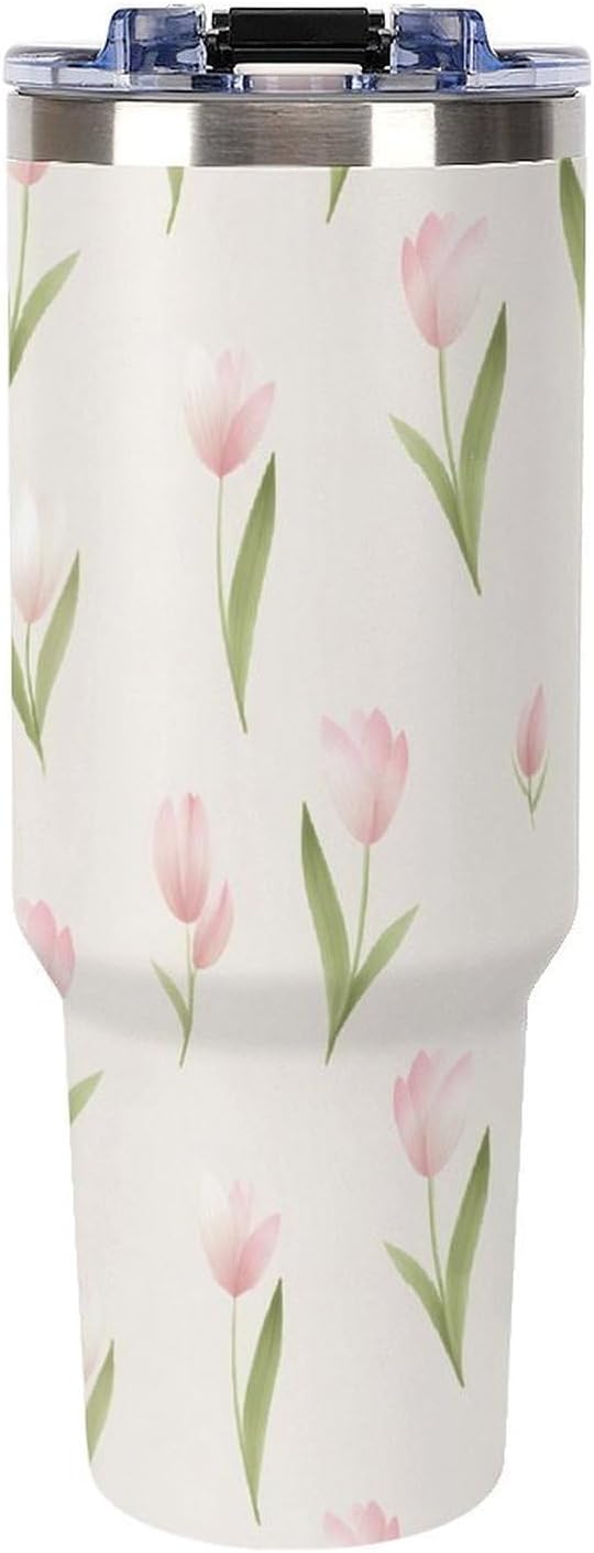Leakproof Tumbler Vacuum Sealed Car Holder Friendly For Travel Teal And Peach Tropical Palm Leaf Pattern Water Tumbler white-style-23 - Colors C