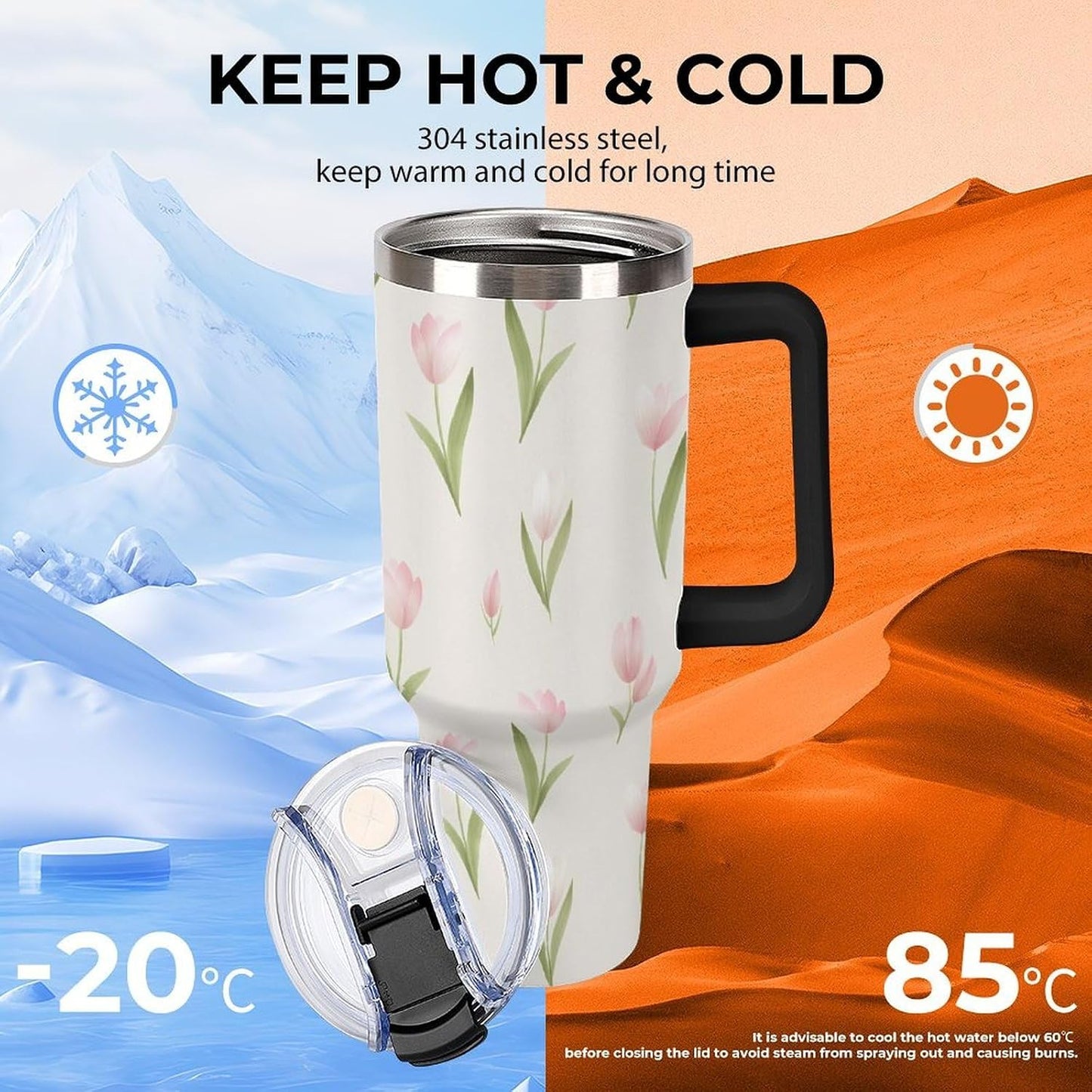 Leakproof Tumbler Vacuum Sealed Car Holder Friendly For Travel Teal And Peach Tropical Palm Leaf Pattern Water Tumbler white-style-23 - Colors C
