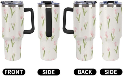 Leakproof Tumbler Vacuum Sealed Car Holder Friendly For Travel Teal And Peach Tropical Palm Leaf Pattern Water Tumbler white-style-23 - Colors C
