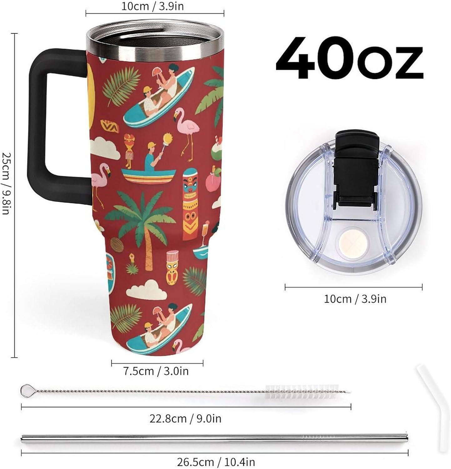 Leakproof Tumbler Vacuum Sealed Car Holder Friendly For Travel Teal And Peach Tropical Palm Leaf Pattern Water Tumbler white-style-23 - Colors C