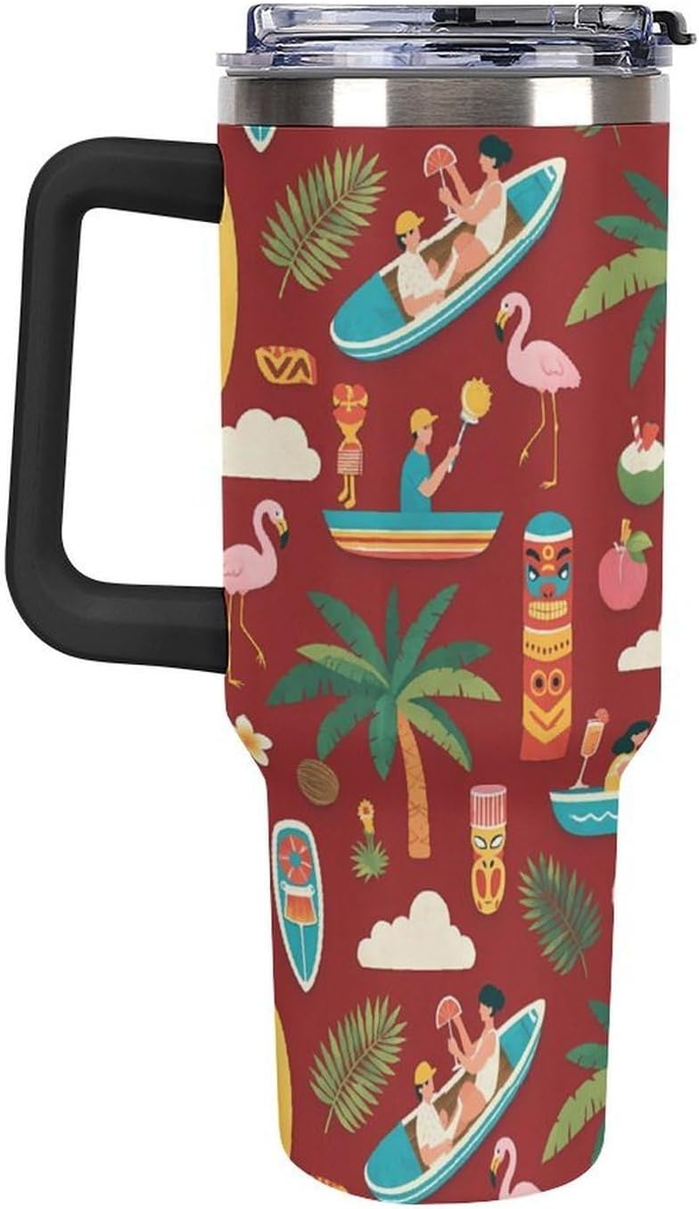 Leakproof Tumbler Vacuum Sealed Car Holder Friendly For Travel Teal And Peach Tropical Palm Leaf Pattern Water Tumbler white-style-23 - Colors C