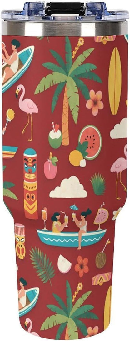 Leakproof Tumbler Vacuum Sealed Car Holder Friendly For Travel Teal And Peach Tropical Palm Leaf Pattern Water Tumbler white-style-23 - Colors C