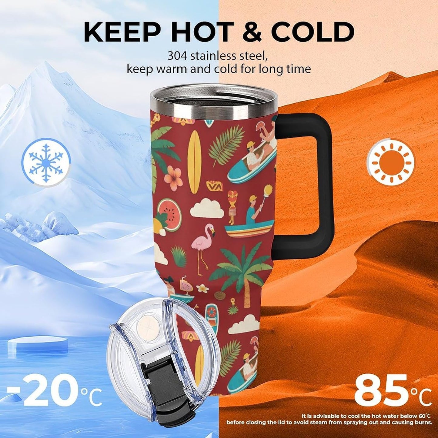 Leakproof Tumbler Vacuum Sealed Car Holder Friendly For Travel Teal And Peach Tropical Palm Leaf Pattern Water Tumbler white-style-23 - Colors C