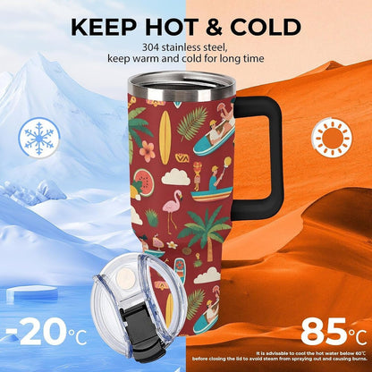 Leakproof Tumbler Vacuum Sealed Car Holder Friendly For Travel Teal And Peach Tropical Palm Leaf Pattern Water Tumbler white-style-23 - Colors C