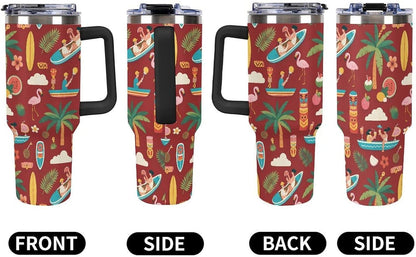 Leakproof Tumbler Vacuum Sealed Car Holder Friendly For Travel Teal And Peach Tropical Palm Leaf Pattern Water Tumbler white-style-23 - Colors C