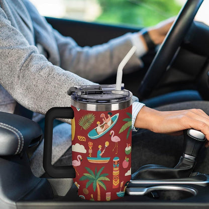 Leakproof Tumbler Vacuum Sealed Car Holder Friendly For Travel Teal And Peach Tropical Palm Leaf Pattern Water Tumbler white-style-23 - Colors C