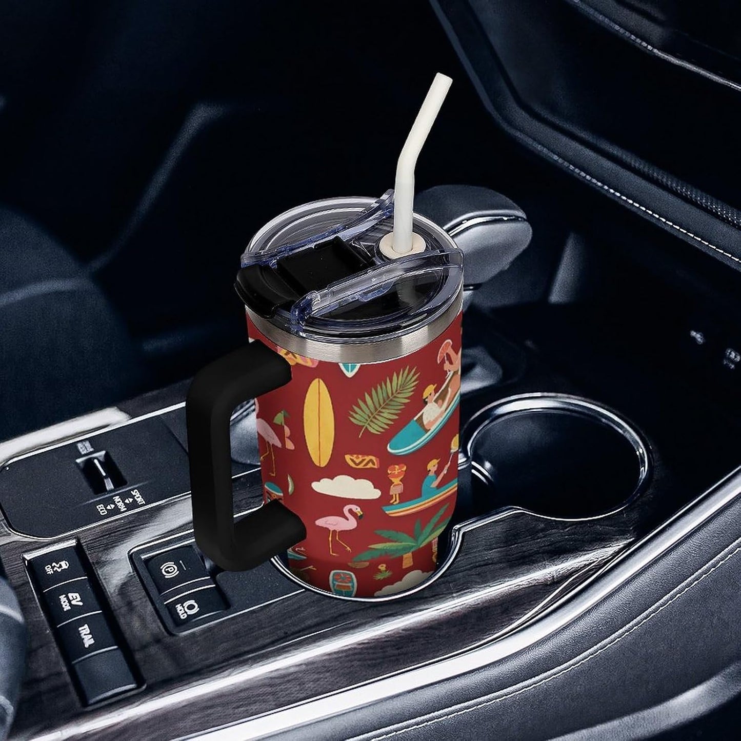 Leakproof Tumbler Vacuum Sealed Car Holder Friendly For Travel Teal And Peach Tropical Palm Leaf Pattern Water Tumbler white-style-23 - Colors C