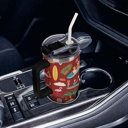 Leakproof Tumbler Vacuum Sealed Car Holder Friendly For Travel Teal And Peach Tropical Palm Leaf Pattern Water Tumbler white-style-23 - Colors C