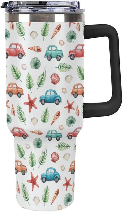 Leakproof Tumbler Vacuum Sealed Car Holder Friendly For Travel Teal And Peach Tropical Palm Leaf Pattern Water Tumbler white-style-23 - Colors C