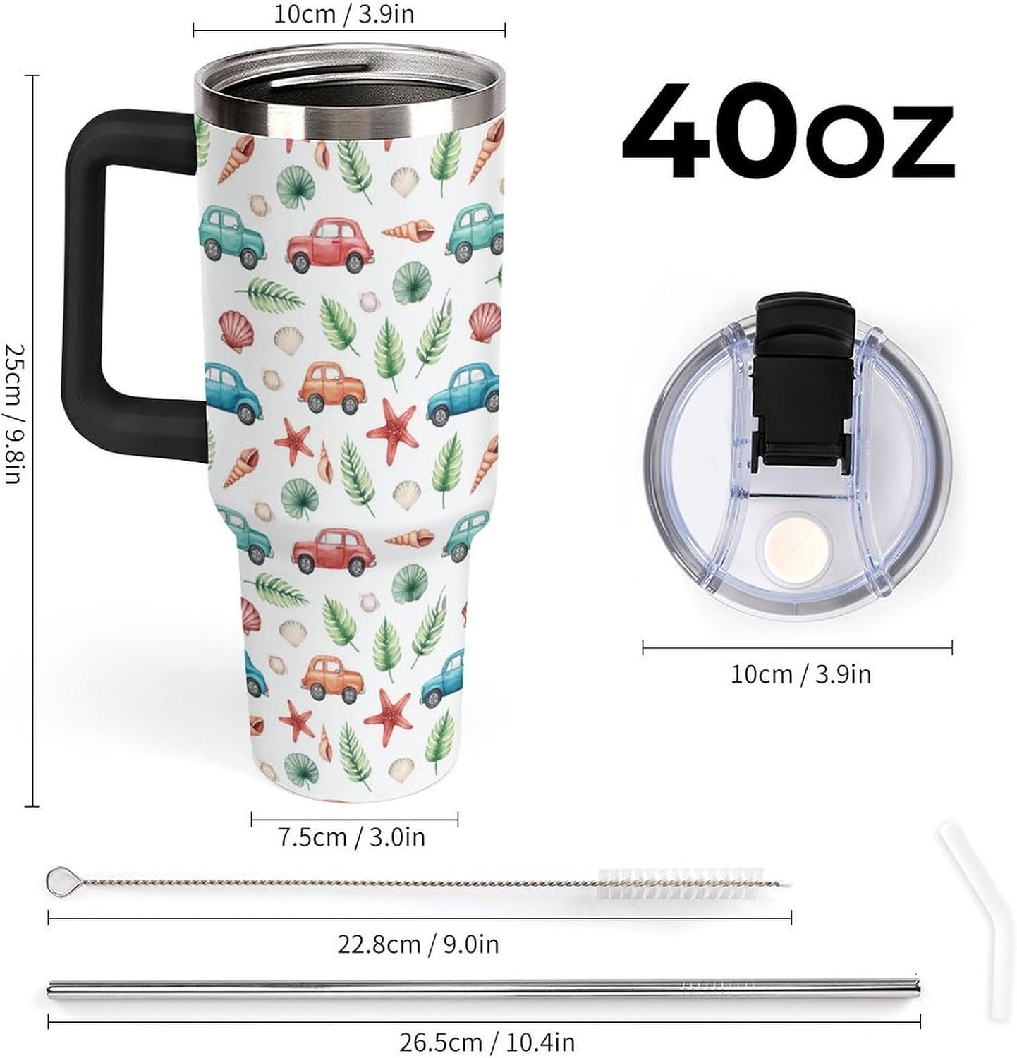 Leakproof Tumbler Vacuum Sealed Car Holder Friendly For Travel Teal And Peach Tropical Palm Leaf Pattern Water Tumbler white-style-23 - Colors C