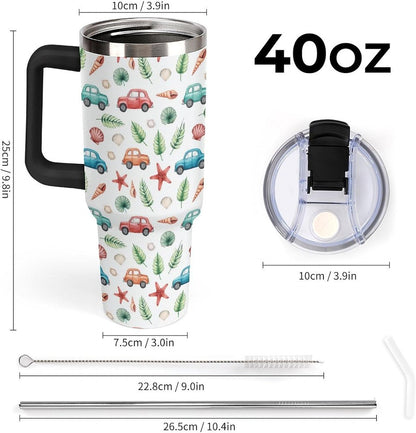 Leakproof Tumbler Vacuum Sealed Car Holder Friendly For Travel Teal And Peach Tropical Palm Leaf Pattern Water Tumbler white-style-23 - Colors C