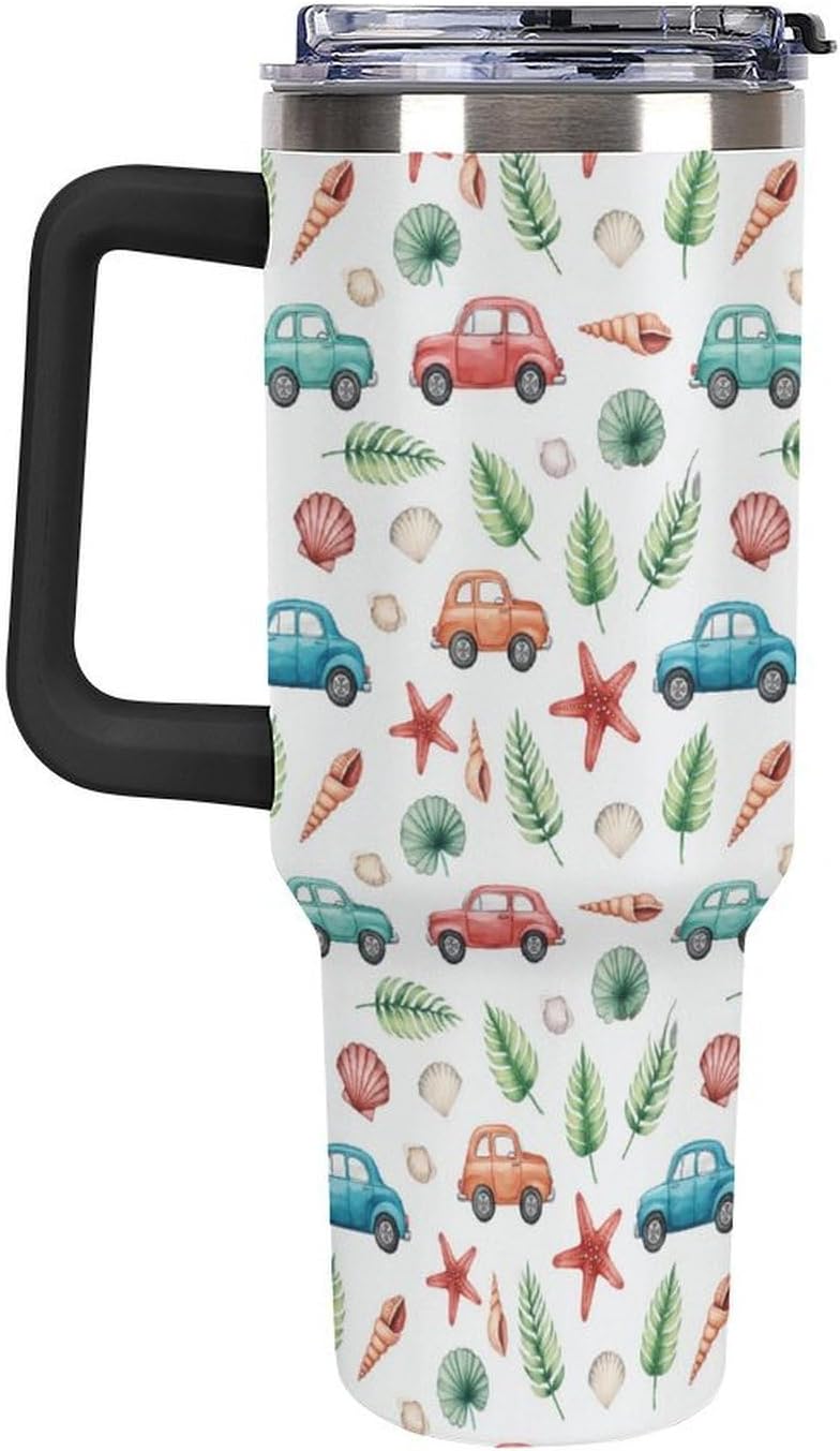 Leakproof Tumbler Vacuum Sealed Car Holder Friendly For Travel Teal And Peach Tropical Palm Leaf Pattern Water Tumbler white-style-23 - Colors C
