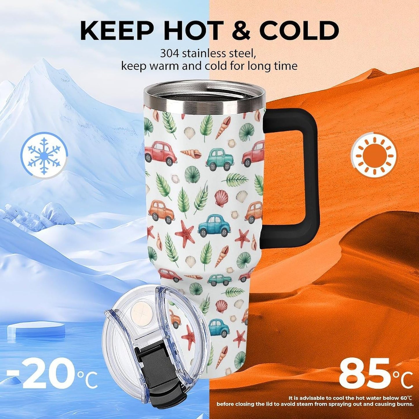Leakproof Tumbler Vacuum Sealed Car Holder Friendly For Travel Teal And Peach Tropical Palm Leaf Pattern Water Tumbler white-style-23 - Colors C