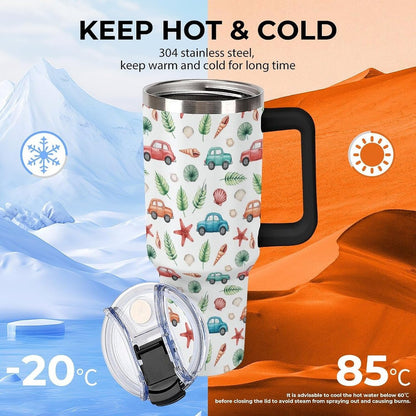 Leakproof Tumbler Vacuum Sealed Car Holder Friendly For Travel Teal And Peach Tropical Palm Leaf Pattern Water Tumbler white-style-23 - Colors C