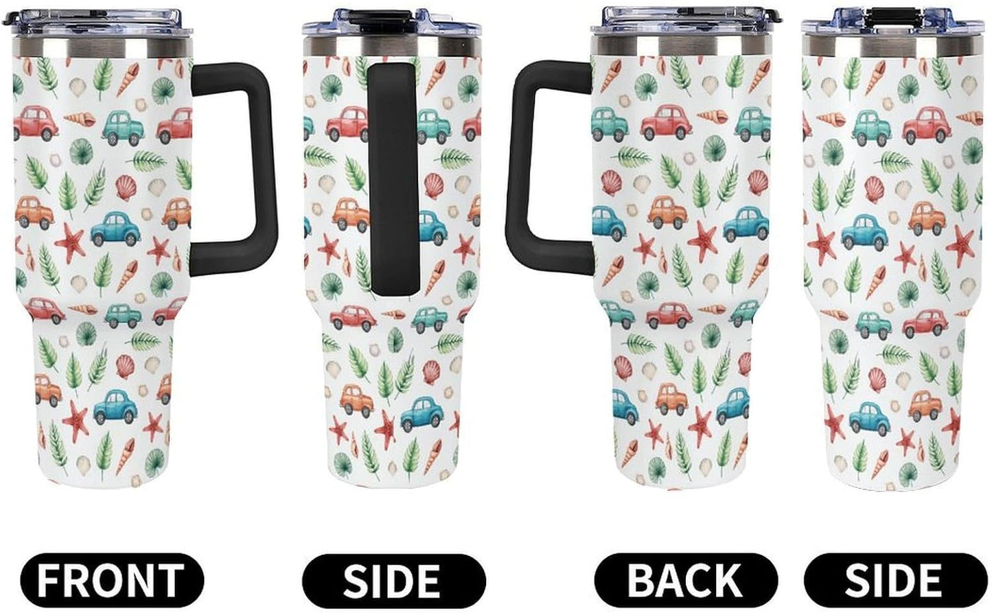 Leakproof Tumbler Vacuum Sealed Car Holder Friendly For Travel Teal And Peach Tropical Palm Leaf Pattern Water Tumbler white-style-23 - Colors C