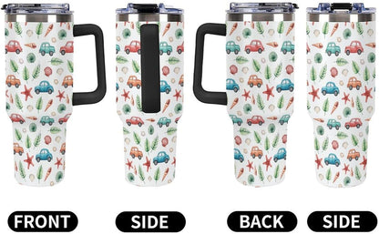 Leakproof Tumbler Vacuum Sealed Car Holder Friendly For Travel Teal And Peach Tropical Palm Leaf Pattern Water Tumbler white-style-23 - Colors C