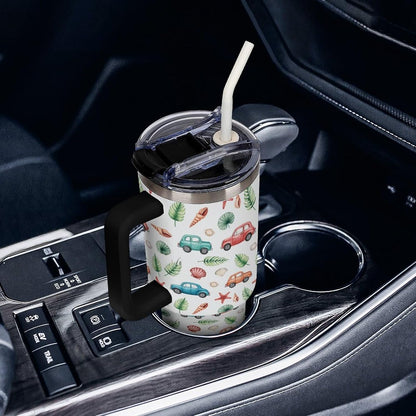 Leakproof Tumbler Vacuum Sealed Car Holder Friendly For Travel Teal And Peach Tropical Palm Leaf Pattern Water Tumbler white-style-23 - Colors C