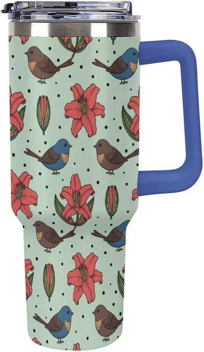 Leakproof Tumbler Vacuum Sealed Car Holder Friendly For Travel Teal And Peach Tropical Palm Leaf Pattern Water Tumbler white-style-23 - Colors C