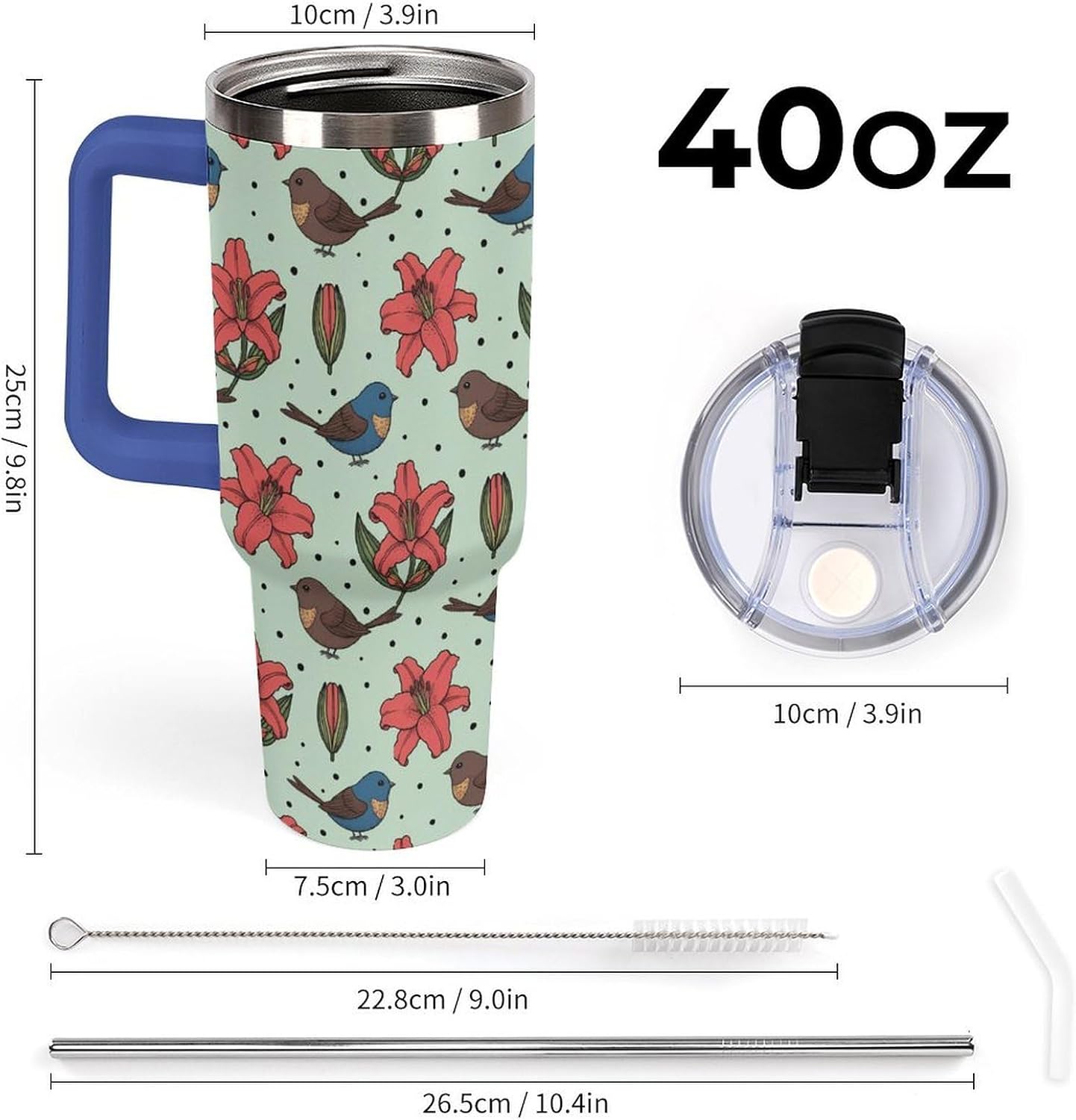 Leakproof Tumbler Vacuum Sealed Car Holder Friendly For Travel Teal And Peach Tropical Palm Leaf Pattern Water Tumbler white-style-23 - Colors C