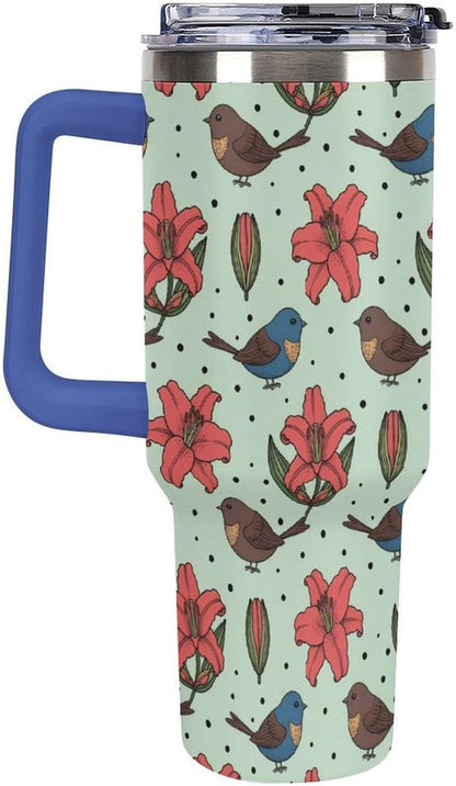 Leakproof Tumbler Vacuum Sealed Car Holder Friendly For Travel Teal And Peach Tropical Palm Leaf Pattern Water Tumbler white-style-23 - Colors C